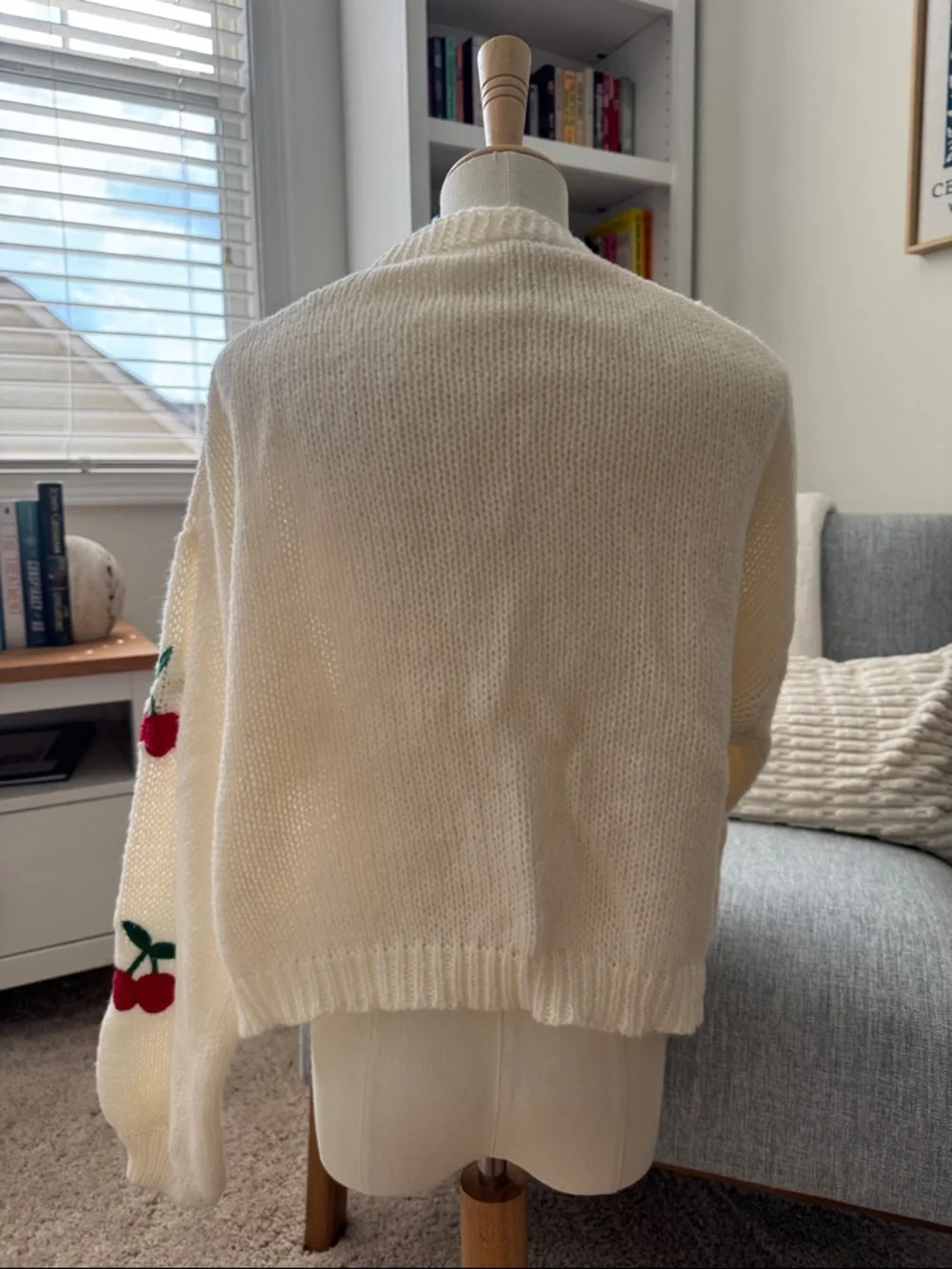 Cream Cherry Knit Cardigan Sweater - Picture 5 of 5